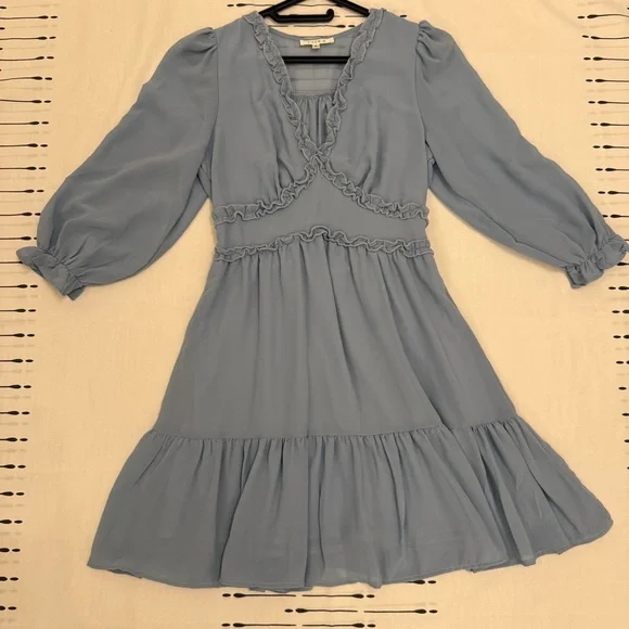 Dusty Blue Ruffle-Detail Long Sleeve Dress - Picture 2 of 7